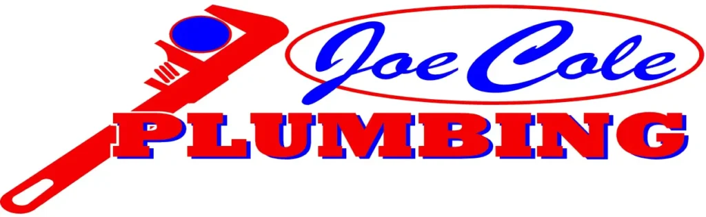 red, white, and blue horizontal Joe Cole Plumbing wrench logo