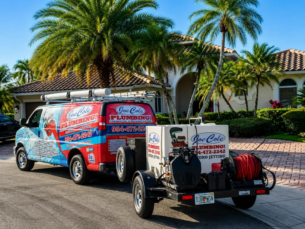 oe Cole Plumbing hydro jetting service truck in South Florida