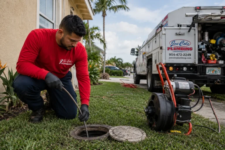 Professional main sewer line cleaning service by Joe Cole Plumbing in South Florida