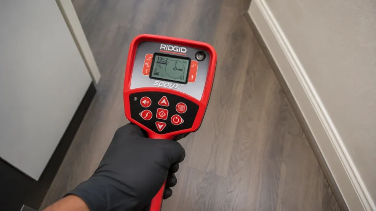 Professional slab leak detection equipment locating underground plumbing beneath a residential floor.