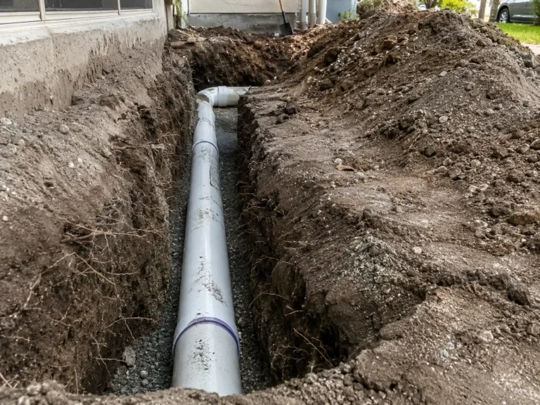 New residential sewer line installed during trenchless sewer replacement project