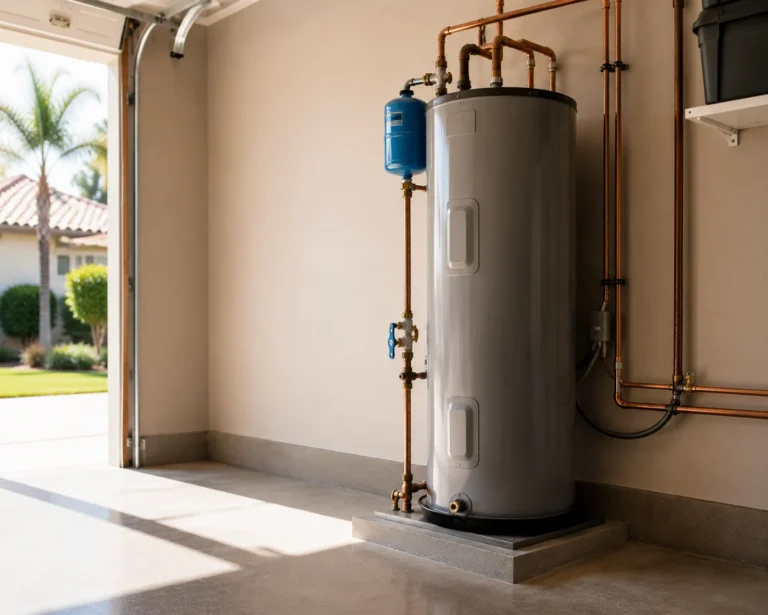 New residential tank water heater professionally installed in a South Florida home.